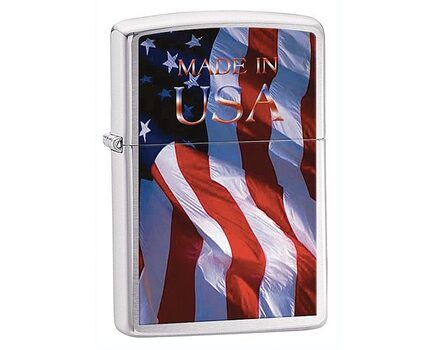 Купите зажигалку Zippo 24797 Made in USA Flag Brushed Chrome (крупнозернистая шлифовка хрома, рисунок флага США) в интернет-магазине